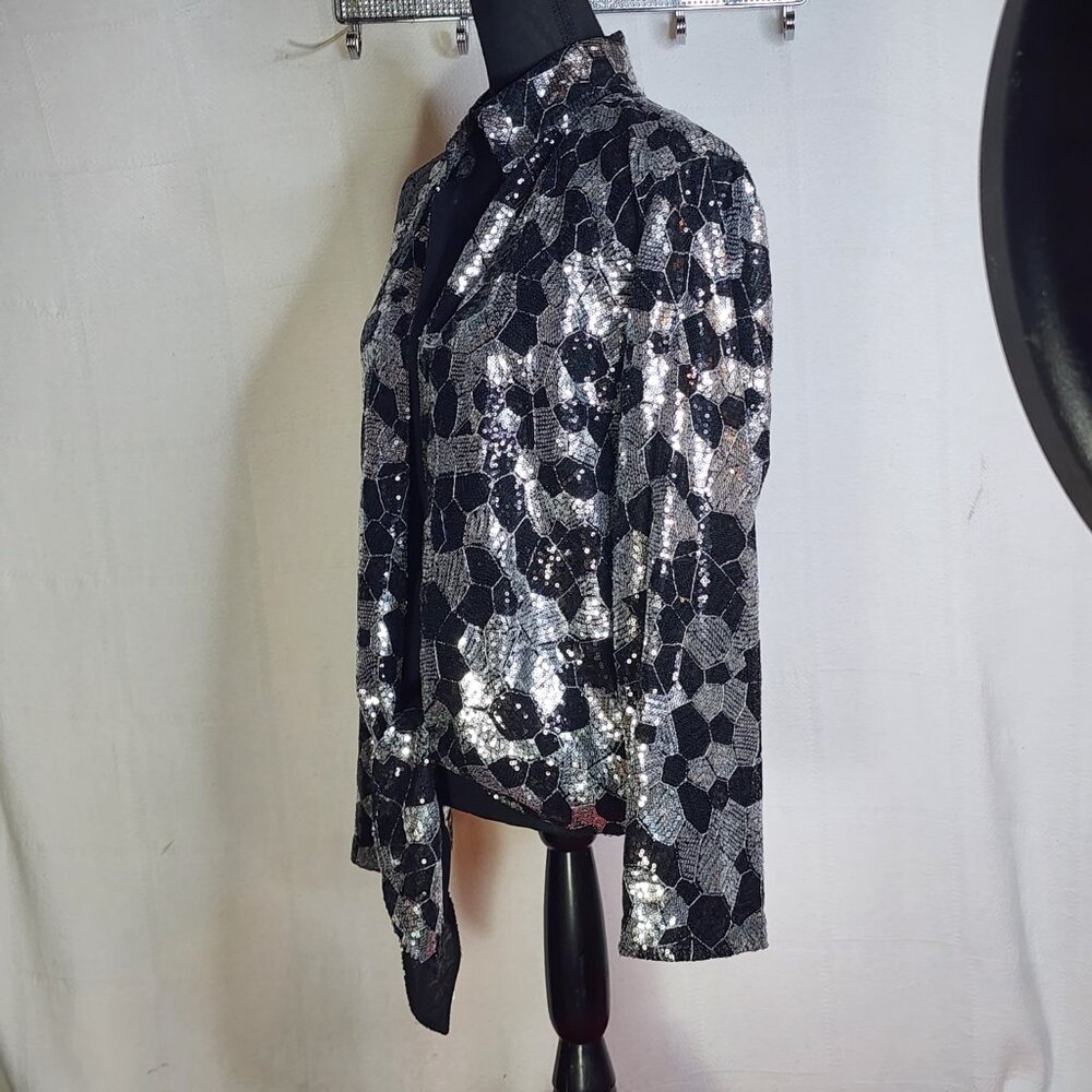 Chico's Black Silver Sequin Twilight Dazzle Tropez Poly Jacket Sz Chico 3 US XL - Picture 9 of 16